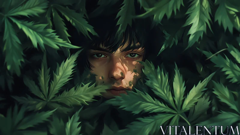 Botanical occlusion portrait with high-chroma foliage field.