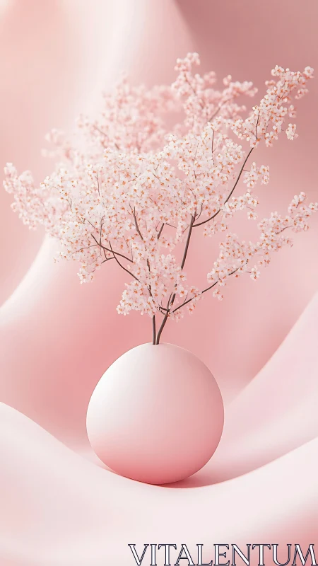 Spherical pastel vase with volumetric cherry blossom simulation.