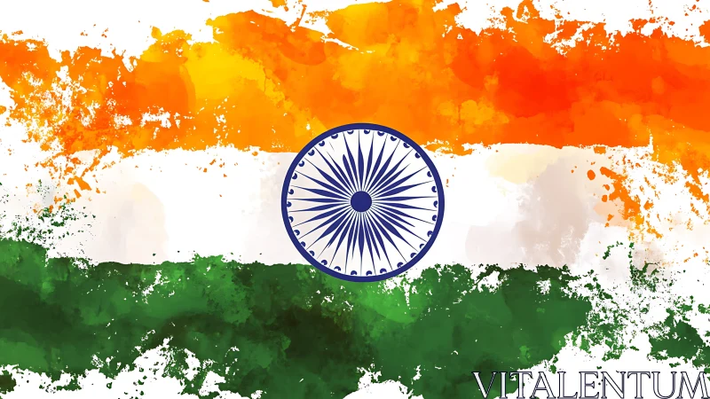 Horizontal tricolour flag layout incorporates central blue wheel