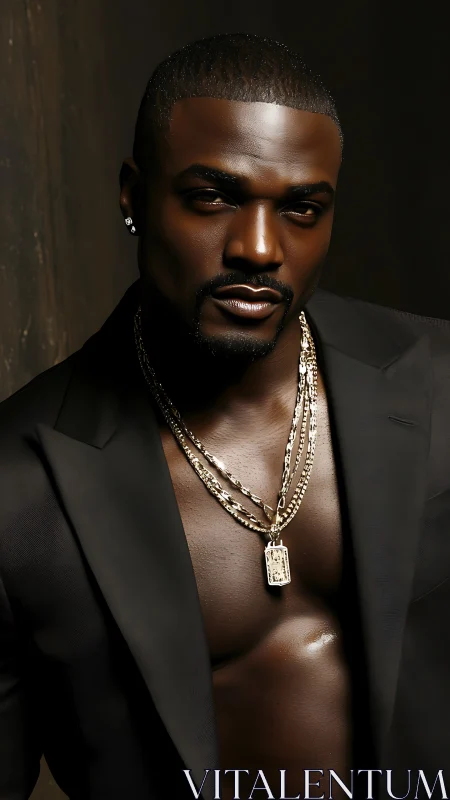 Sculpted confidence leans forward in midnight tailored armor