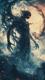 Cosmic Void Entity in Turbulent Light-Sculpted Silhouette.