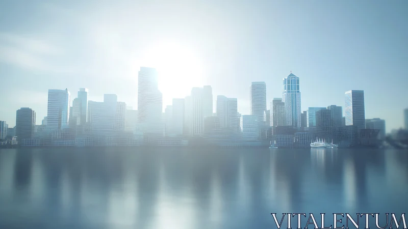Luminous waterfront skyline under soft morning haze.