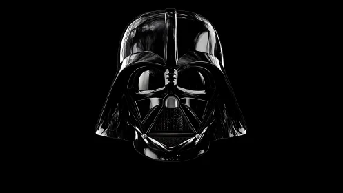 Specular black helmet rendered with high-gloss optical symmetry.