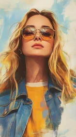 Sunlit confidence in golden shades and denim blue sky.