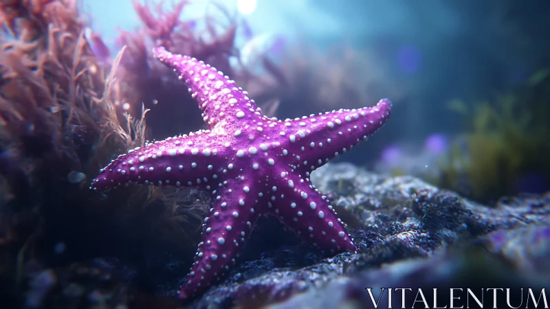 Luminous magenta starfish poised in a dreamy seabed ballet.