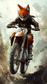 Anthropomorphic fox motocross rider rendered in dynamic brushwork