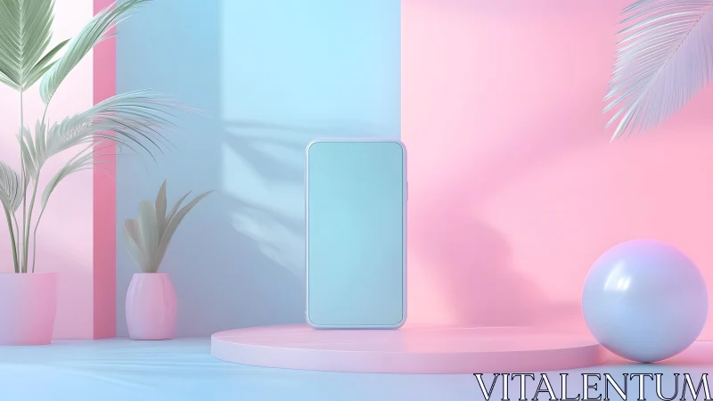 Modern smartphone display on pastel podium with tropical plants. Modern smartphone display on pastel podium with tropical plants.