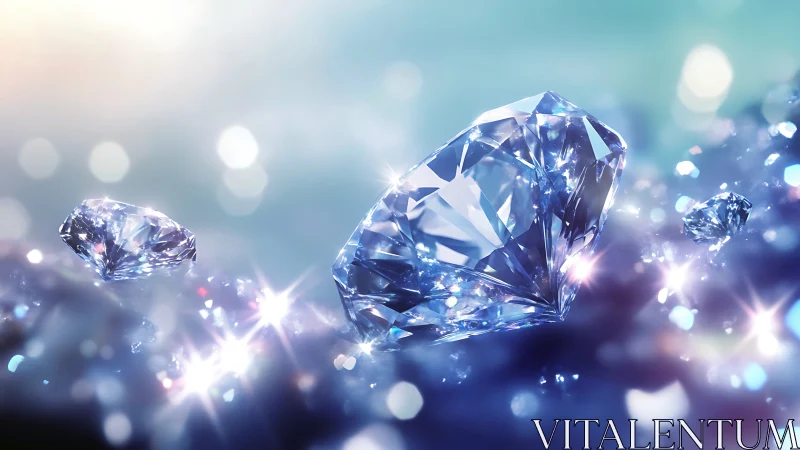 Gleaming cut diamonds float in a dreamy pastel light haze