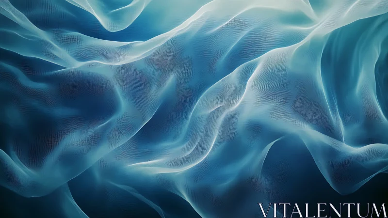 Translucent blue waves form layered, flowing abstract surfaces