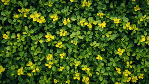 Dense green foliage with small yellow blossoms pattern.