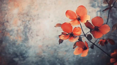 Ethereal Coral Blossoms Against Weathered Texture.