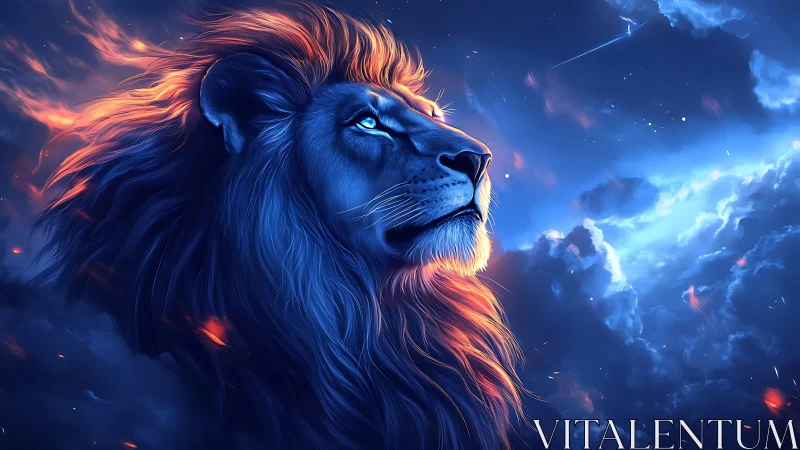 Bioluminescent cosmic lion rendered in high-chroma nebular light.