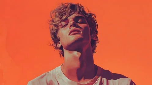 Sunlit portrait of calm confidence against bold orange glow.