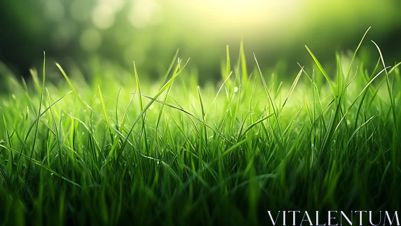 Fresh green grass in sunlight, nature macro photography style.