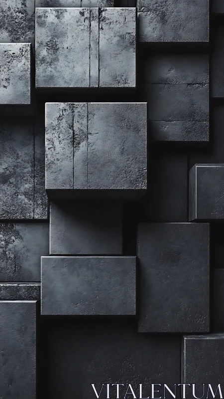 Textured dark concrete cubes in staggered geometric relief.