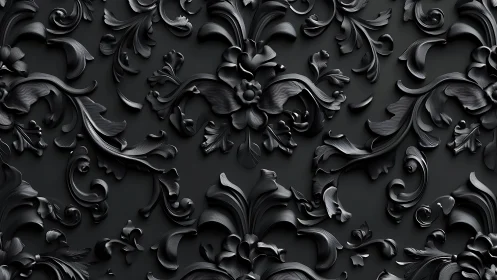 Ornate black floral relief pattern creates refined depth
