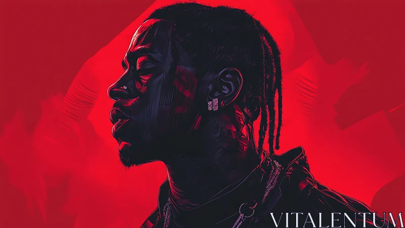 High-contrast red digital portrait with stylized male profile