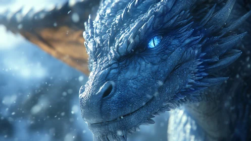 Icy blue dragon portrait renders hyperdetailed reptilian anatomy