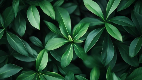 Lush Green Leaves Close-Up With Natural Light, Botanical Style.