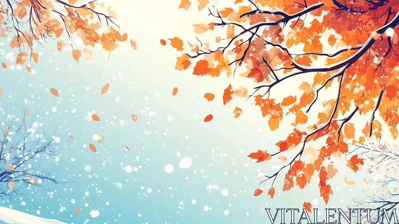 Quiet autumn branches greeting the first soft snowfall.