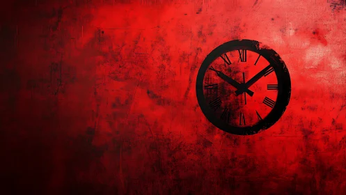 Black Roman numeral clock centered on distressed red field