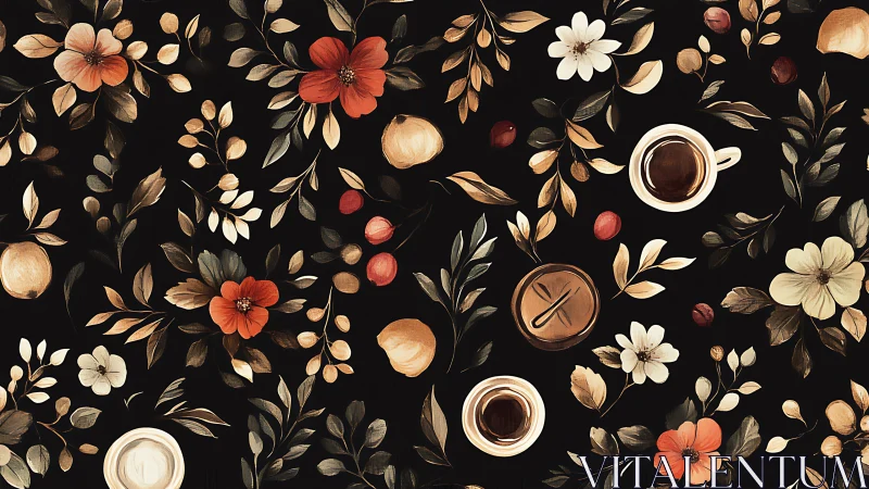 Botanical Still Life with Coffee and Flowers