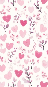 Botanical Heart Pattern with Layered Pink Tonal Gradations and Floral Branches