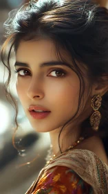 Radiant portrait of elegant woman in warm golden light.