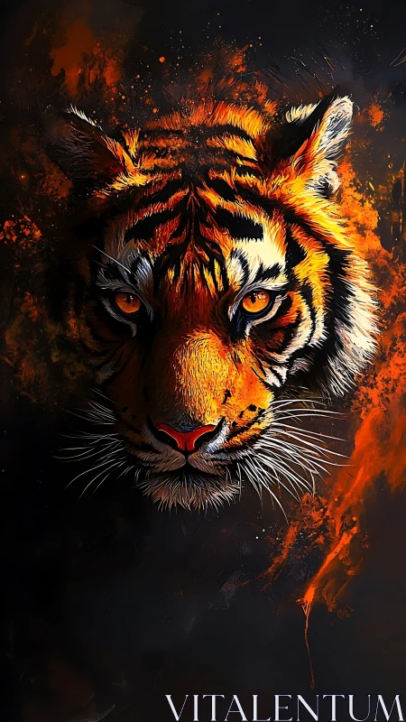 Fiery tiger portrait glowing with bold, untamed spirit.