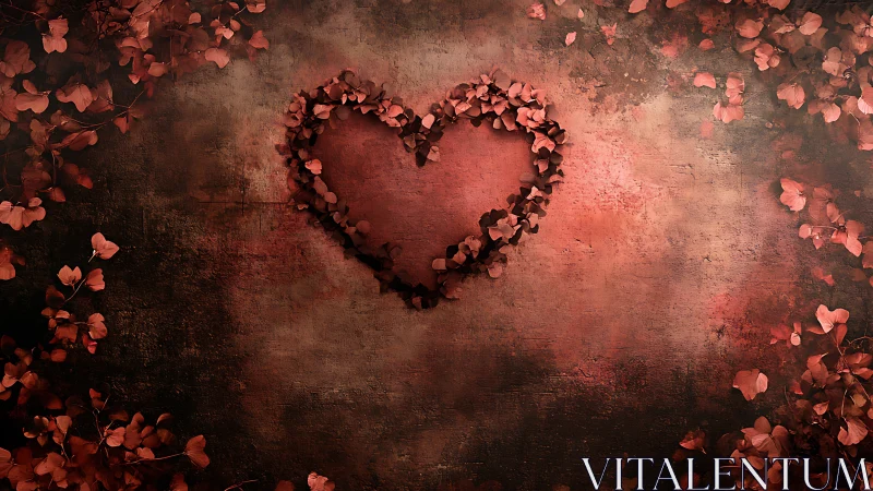 Heart Outline Constructed from Rose Petals on Textured Red Surface.