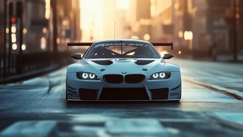 Sunrise street racer waiting quietly at the starting line.