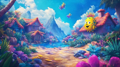 Whimsical Fantasy Village by Magical Lake.