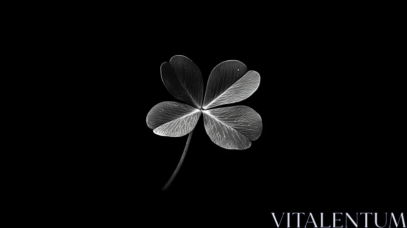 Monochrome clover leaf glows gently against deep black