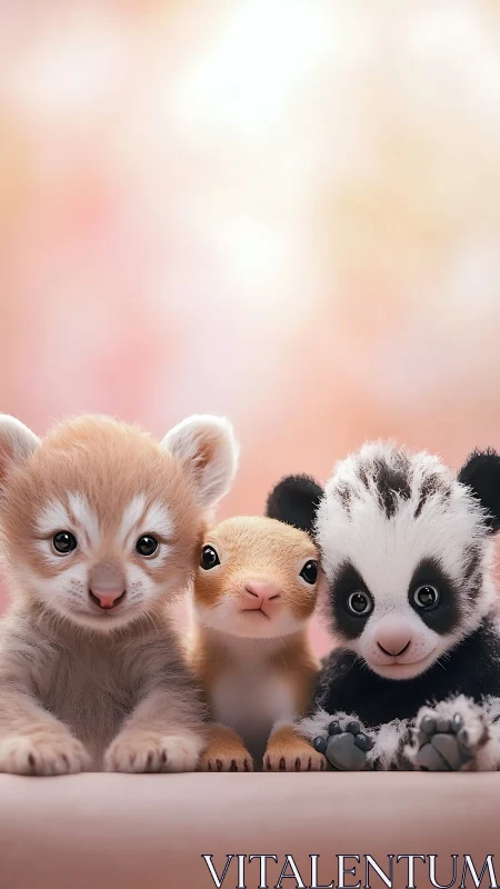 Three Adorable Baby Animals Together in Warm Light