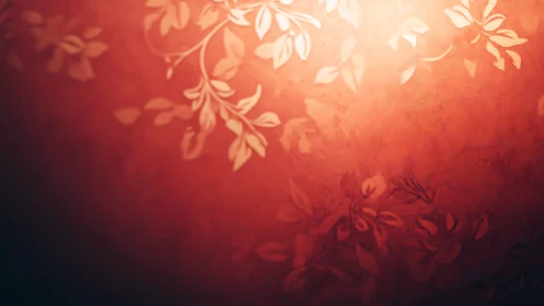Floral leaf pattern on softly lit red decorative surface.