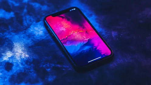 Smartphone with Vibrant Liquid Simulation on Deep Blue.