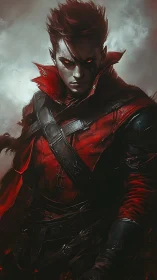 Scarlet-eyed dark rogue in asymmetric leather harness armor