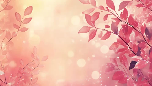 Soft-focus pink foliage curves across bokeh-lit pastel field