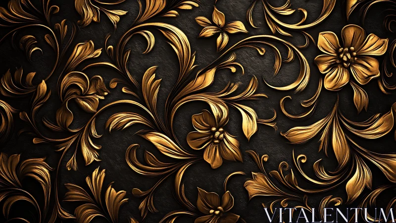 Baroque floral relief with high-contrast gilded scrollwork lighting