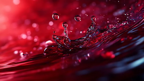 Macro photorealistic crimson liquid splash in motion study.
