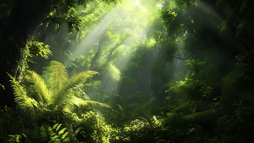 Mystical Forest Cathedral: Divine Light Through Canopy.