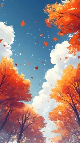 Skyward autumn whirlwind over blazing maple crowns.