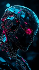 Neon sentinel in chrome armor, dreaming in electric silence.