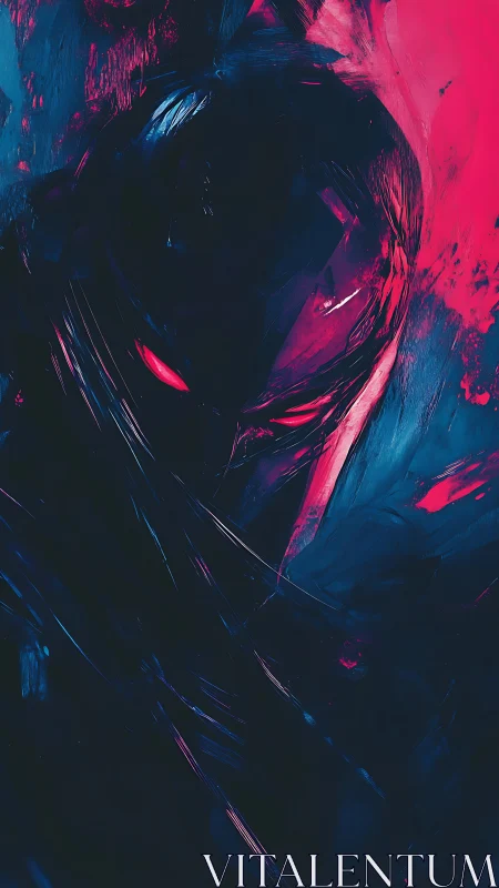 Neon-shadowed wraith rises in electric crimson and midnight.