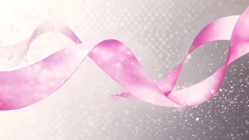 Elegant Pink Ribbon on Soft Glittery Background, Digital Art.