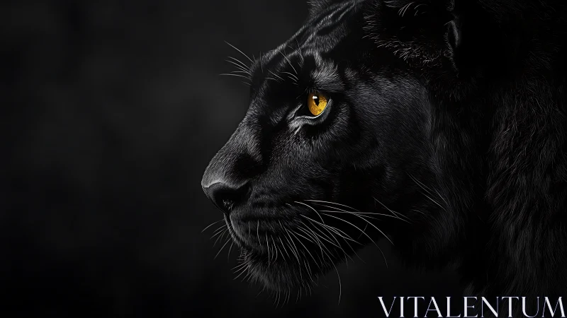 Black Panther Profile with Golden Iris Against Dark Monochromatic Background