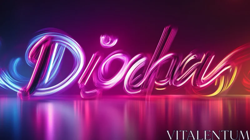 Neon light trails spell dynamic glowing script text