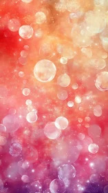 Translucent spheres drift through luminous red nebular haze