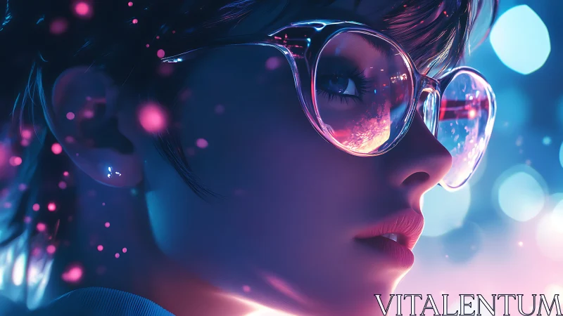 Neon daydreamer framed in glowing cyberpunk glasses.