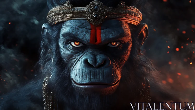 Highly detailed simian warrior deity with ornate crown rendering